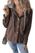 Hooded Drawstring Pockets Corduroy Shacket